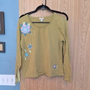 J. Jill Olive Green Floral Long Sleeve Top